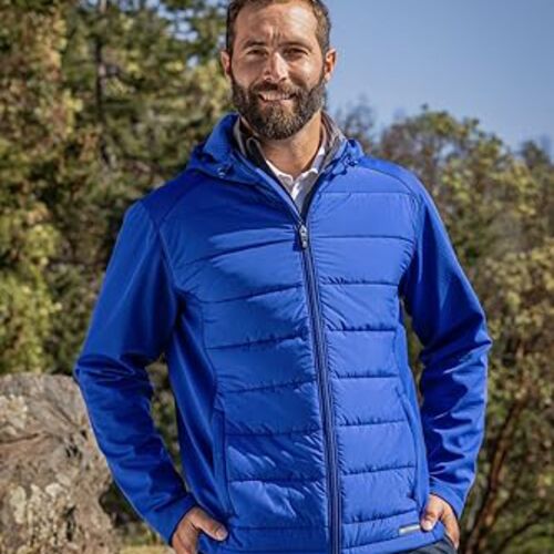 Cutter & Buck Evoke Hybrid Eco Softshell Recycled Full Zip Mens Big & Tall Hooded Jacket Vignette