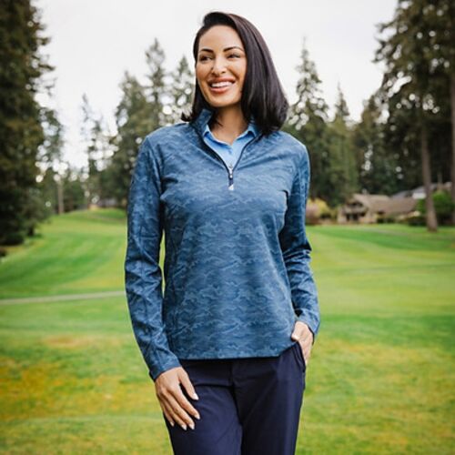 Cutter & Buck Traverse Camo Print Stretch Quarter Zip Womens Pullover Vignette