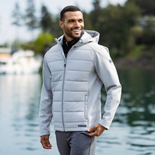 Cutter & Buck Evoke Hybrid Eco Softshell Recycled Full Zip Mens Hooded Jacket Vignette