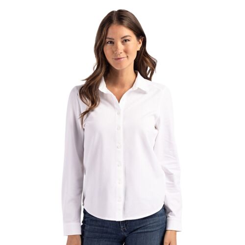Cutter & Buck Advantage Tri-Blend Eco Soft Pique Long Sleeve Knitted Womens Button Down Vignette